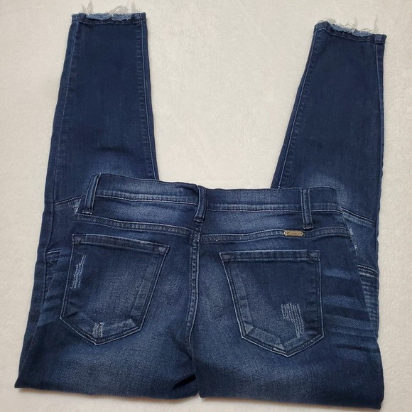 KanCan Moto Ankle Skinny Denim Jeans Women's Sz 27 Frayed Hem Dark Wash Distress - Picture 4 of 10